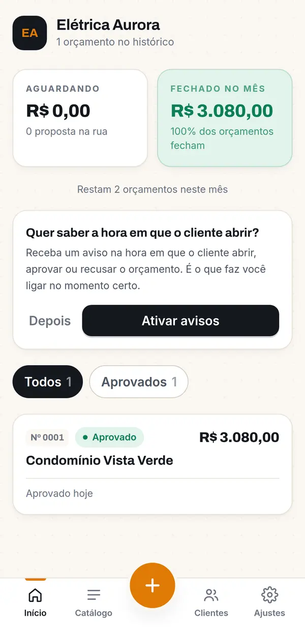 A tela inicial mostra o que está na rua e o que já fechou no mês