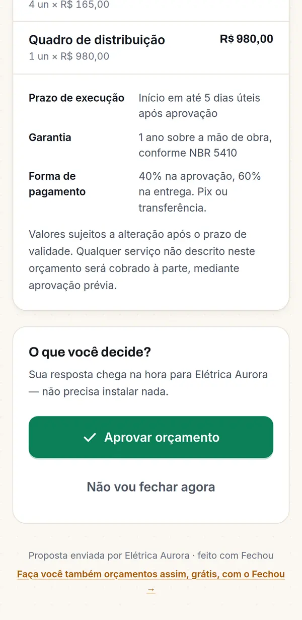 O que o seu cliente abre no celular — e aprova com um toque