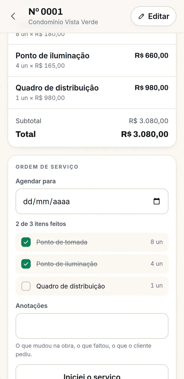 Depois do sim: ordem de serviço com o que já foi executado