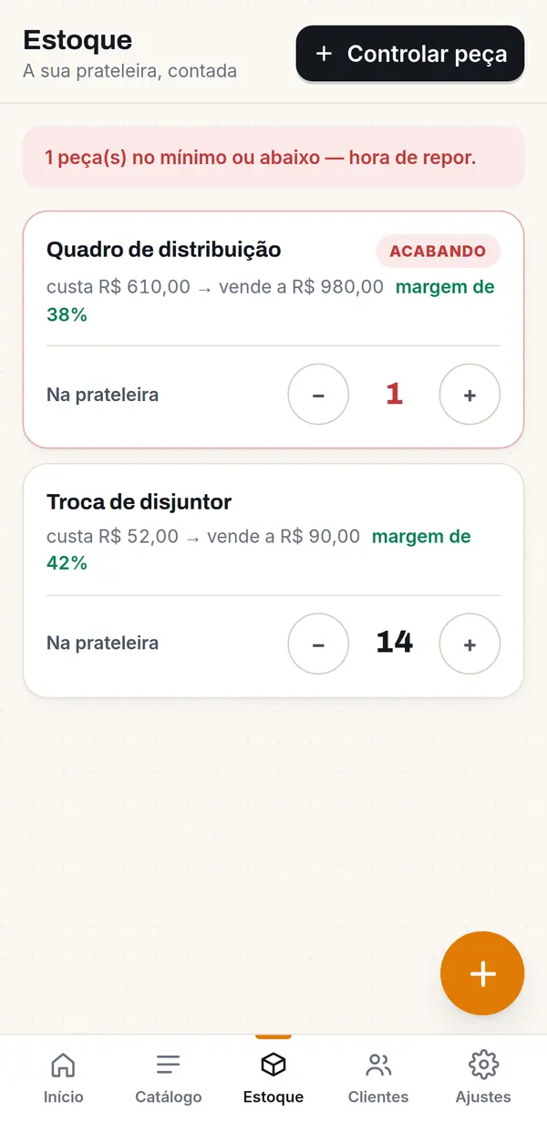 O estoque contado: custo, margem e baixa quando o orçamento é aprovado